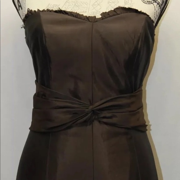 Badgley Mischka Bridesmaid Brown Gown Wedding Strapless Sweetheart Ruffle 10 - Picture 4 of 12